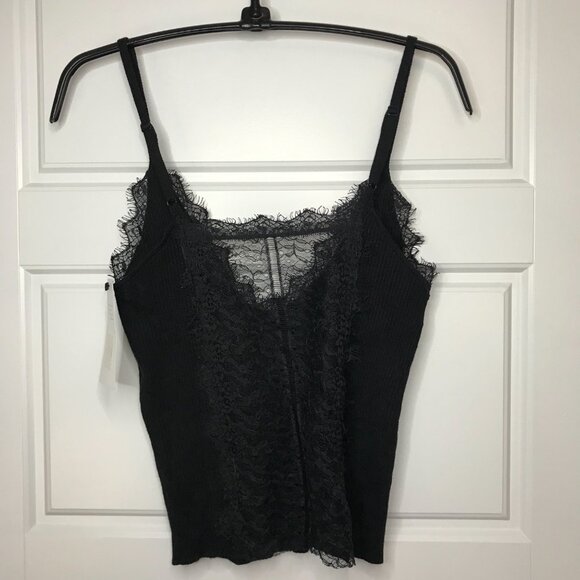 American Threads Knit and Lace‎ Top Women's M Black Spaghetti Strap Viscose NEW - Picture 3 of 12